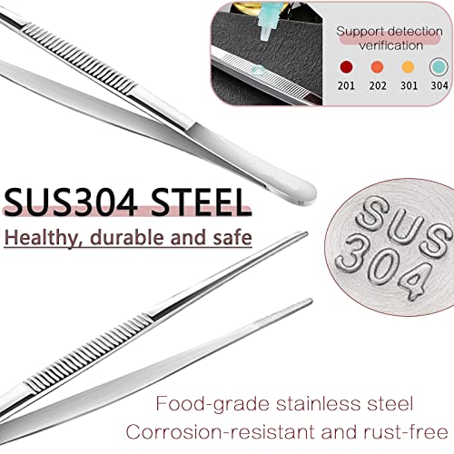 3pcs 8 10 12 Inch Stainless Steel Tweezers Tongs Kit, Extra Long Straight Tweezer, Serrated Tip Multi-Purpose Tweezers for Cooking, Crafts, Repairing, Medical, Water Plants, DIY - size: 8" 10" 12"