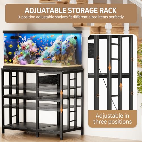 Reinforced 40-50 Gallon Aquarium Stand with Power Outlet | Ultra-Stable 720LBS Capacity Metal Fish Tank Stand for Reptile/Aquatic Setups, 5-Tier Adjustable 37"x19" Steel Shelving System - color: Marble, size: 40-50 Gallon