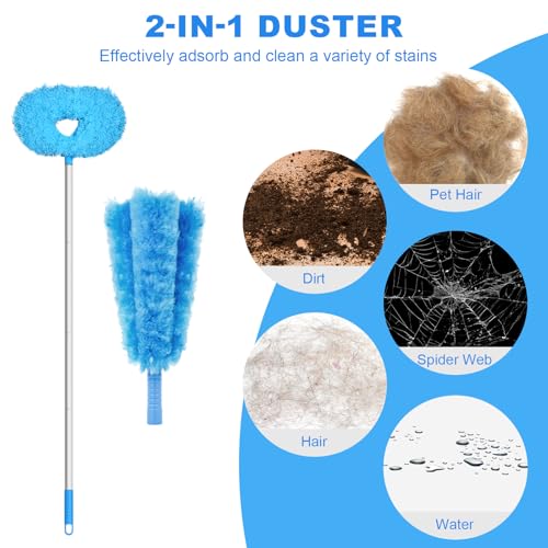 Storystore Ceiling Fan Cleaner Duster - Adjustable Duster with Extension Pole,Dusters for Cleaning Fan Blade, Walls and Cobweb (Round / 4Claw) - color: Round&4-claw-blue
