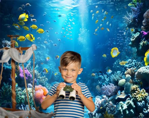 Under The Sea Backdrop 12x8ft Ocean Backdrop Underwater World Colorful Tropical Fish Coral Aquarium Deep Sea Sunlight Photography Background Birthday Under The Sea Party Decorations Photo Props - color: Blue2, size: 12x8ft