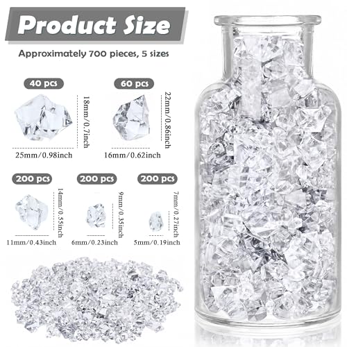 700 Pcs Clear Fake Ice Diamonds Vase Fillers Fish Tank Decorations 5 Sizes Acrylic Ice Rocks for Centerpiece Table Wedding Decorations Photography Props DIY Craft Home Decor - color: Clear