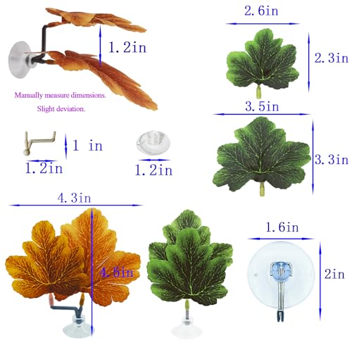 Fish Leaf Pad Betta Leaf Hammocks with Suction Cup 3pcs Fish Tank Accessories Aquarium Decor Plastic Plants Natural Habitat Spawning Breeding Resting Bed Multi Leaf Design (Green) - color: Green