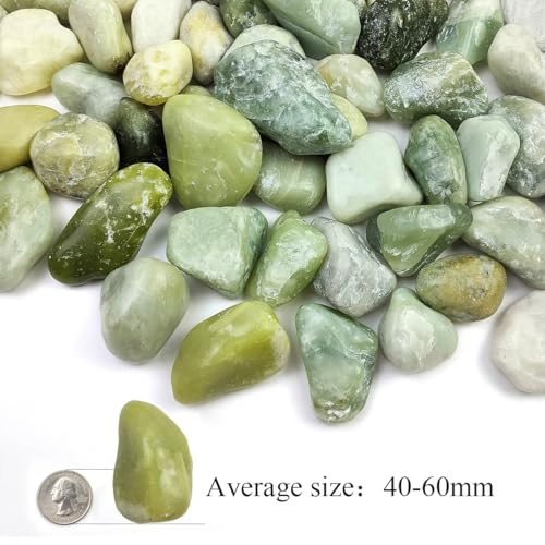 10LB Succulent Jade Pebbles for Landscaping, 1.2-2 Inch Natural Polished Stones, River Rocks for Vase, Flowerpot, Indoor and Garden Decoration - size: 10LB, style: Jade