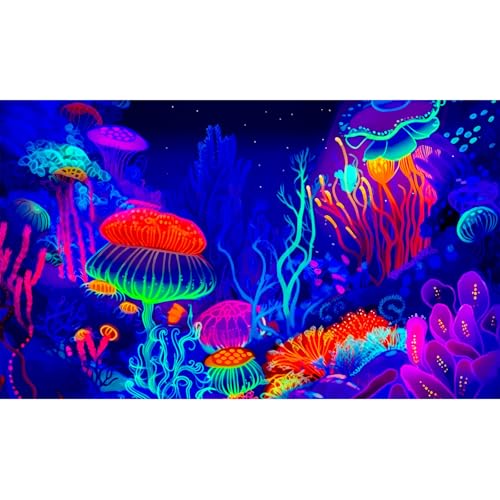 Underwater Scene Aquarium Background Cartoon Style Tropical Jellyfish Corals Terrarium Background Aquatic Life Deep Sea Ocean Marine Fish Tank Backdrop Poster Wallpaper Decorations Vinyl 60x24in - size: 60(W)x24(H)in