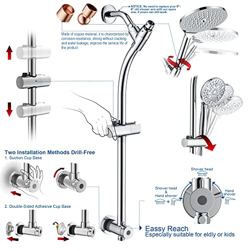 7.5" Rotatable Dual Shower Head with Handheld Combo, Kids Friendly Low 3-Way Diverter, Adjustable Slide Bar for Whole Family Use, Enjoy High Pressure Rainfall Spa Shower, Polished Chrome Finish