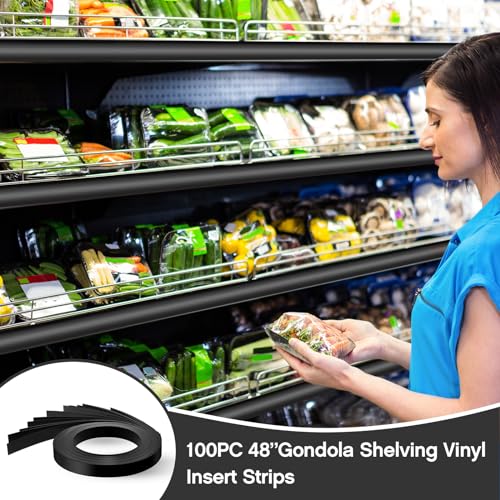Frienda 100 Pcs Decorative Gondola Shelving Vinyl Insert Strips Pre Cut 48" x 1.25" C Channel Decorative Shelf Insert Strips for Retail Store Supermarkets Grocery Gondola Decoration (Black) - color: Black
