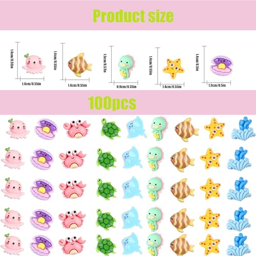 100 pcs Mini Ocean Resin Animals Plastic Animals Marine Miniature Aquarium Ornaments Decorations for DIY Fish Tank Potted Micro Fairy Garden Dollhouse (100PCS Marine Animal Set) - style: 100PCS Marine Animal Set