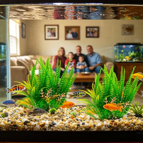 2 Pack Aquarium Decor Plastic Plants, Large Artificial Fish Tank Plant, Fish Tank Decorations for Betta Freshwater Fish Tank-7.1" Tall - size: Medium-2Packs