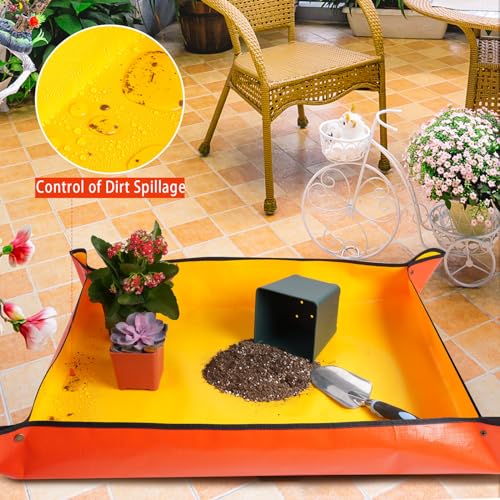 HNXTYAOB Large Potting Mat for House Plants Transplanting and Soil Mix Control Waterproof RepottingTray Gardening Tools Plant Gifts for Plant Lovers (39.5"X31.5") - color: Orange, size: Large 39.5" x 31.5"