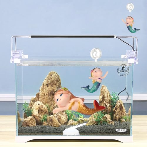 Floating Mermaid Aquarium Ornament, Handcrafted Cute Mermaid Statue with Floating Ball, Colorful PVC Resin Fish Tank Decor for Home Aquariums & Desktop Water Features (Red) - color: Red