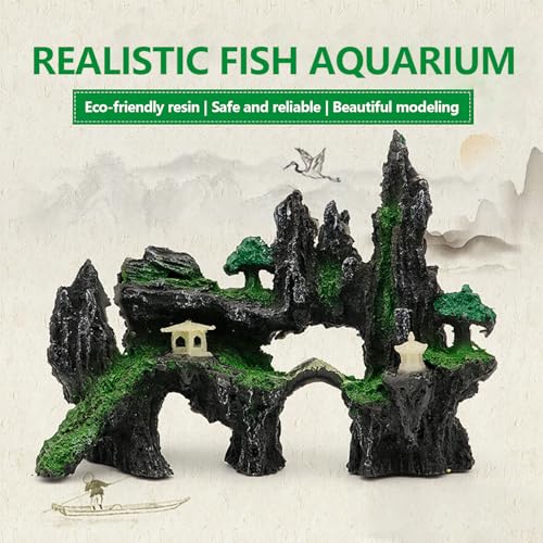 Resin Aquarium Mountain Ornament | Realistic Rock Cave Fish Tank Decorations, Neutral Hideaway for Betta, Guppies & Small Fish, Freshwater & Saltwater Safe