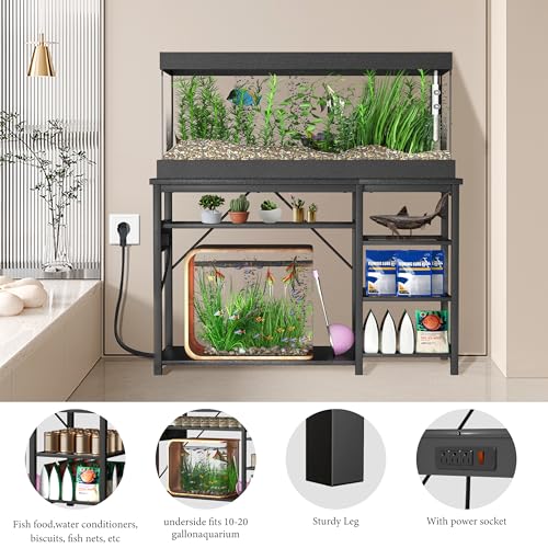 40-50 Gallon Fish Tank Stand: Heavy Duty Aquarium Stand with Power Outlets and Cabinet for Fish Tank Accessories Storage - Metal Frame, 1000LBS Capacity, Suitable for Fish & Reptile Terrariums