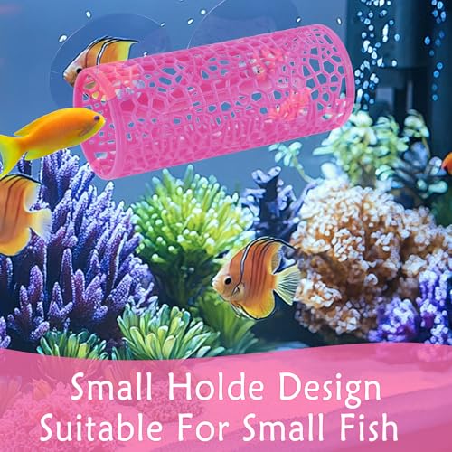 Betta Fish Tunnel Tank Accessories Safe Hollow Hammock Cave Aquarium Fish Toy Decor Hideout Tube Shelter with Suction Cups for Small Fish Shrimp Reptile Guppies Habitat (Hot Pink) - color: Pink