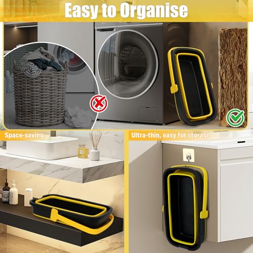 Collapsible Mop Bucket for Cleaning with Handle, Silicone Square Wash Bucket for Windows Cleaning Car Washing,Cleaning Supplies Organizer Plastic Water Bucket for Storage Household use, 3-Gallon - color: Grey Yellow