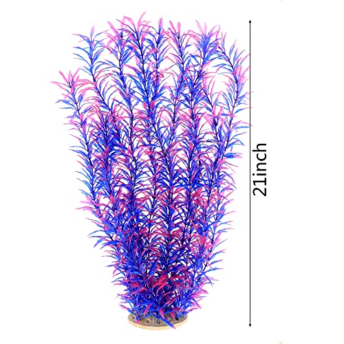 Aquarium Fish Tank Decoration,Large Artificial Plants for Fish Tank 21 inches Tall,Safe for All Fish, Purple