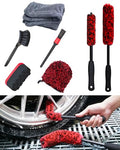 oesee 7PCS Car Wheel Rims Detail Cleaning PRO Wash Kit, Wheel Wash Mitt, Tire Brush, 2PCS Soft Wheels Brush, Detailing Brush, and Tire Dressing Pads, Microfiber Dry Towel Scratch-Free Cleaning - color: 7 Pack (Red & Black)