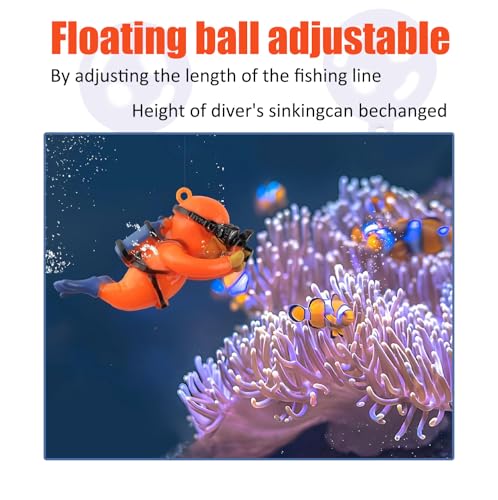 2-Pack Tank Decorations, Cute Little Diver, Aquarium Decoration Accessories Ornaments with Float Ball, Playmate for Tank Suitable for All Kinds of Fish and Tanks (Orange) - color: Orange