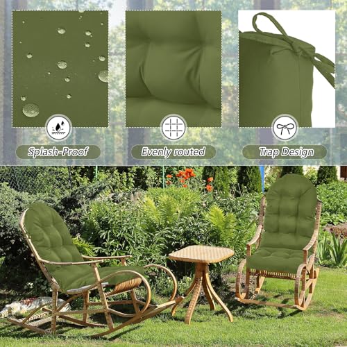 Geelin 2 Pcs Outdoor Patio Chair Cushion Thick High Back Adirondack Chair Cushion Tufted Weather & Fade Resistant Anti-Slip Outside Rocking Chairs Pads with Ties, 44 x 19 x 4 Inch (Moss Green) - color: Moss Green