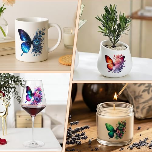 UV DTF Cup Wraps, 4 Sheets Watercolor Butterfly Transfer Stickers for 16oz Glass, Rub On Decals for Tumblers and Candlestick - style: Watercolor Butterfly