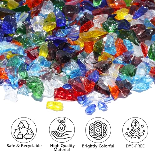 QYGL Crushed Glass for Resin Art, DIY Crafts, and Home Decor - 0.9LB Colorful Broken Glass Pieces 3-6mm, for Vase Fillers, Tabletop Fire Pit, and Aquarium Rocks - color: Colorful