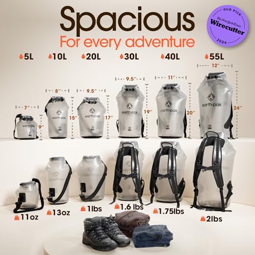 Earth Pak Waterproof Dry Bag - Roll Top Waterproof Backpack Sack Keeps Gear Dry for Kayak with Waterproof Phone Case - color: Clear, size: 5L