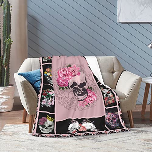 Sugar Skull Throw Blanket Super Soft Warm Horror Skeleton Rose Blanket for Women Cozy Plush Fleece Gifts Bedding Blanket for Adult Bed Couch Sofa 80"x60" - color: Rose Skull, size: 80"x60"