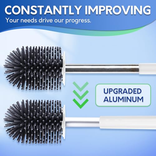 BOOMJOY Toilet Brush and Holder Set, Silicone Toilet Bowl Cleaner Brush, Bathroom Cleaning Bowl Kit with Tweezers, Bathroom Accessories with Aluminum Handle - White - color: White