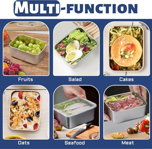 5 pcs Stainless Steel Food Storage Containers With Lids Airtight, Portable Freezer Storage Containers, Leak Proof Meal Prep Containers Reusable, Refrigerator Fresh-Keeping Box (Square)
