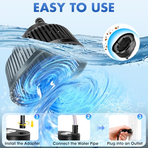 Pool Cover Pump Above Ground, Automatic Water Sensor, Sump Pump for Pool Draining, Pool Cover Water Removal 4 Adapters, 16ft Hose & 25ft Power Cord, 850 GPH (Black)