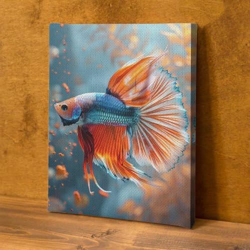 CanvasWis Betta Fish Garden Exotic Vintage Art Design 2 Printed Canvas Wall Art For Family Home Decor Living Room Bathroom Bedroom Gifts Wall Decor Keepsakes Ready to Hang - color: Design 2, size: Medium(12x16in)