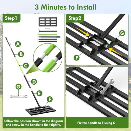 Seeutek Lawn Leveling Rake, 17” x 10” Lawn Leveler with 6.5FT Stainless Steel Handle Rakes for Lawns, 0-180° Adjustable Ground Leveler Tool for Yard, Level Soil Sand Dirt Surfaces - size: 17"*10"