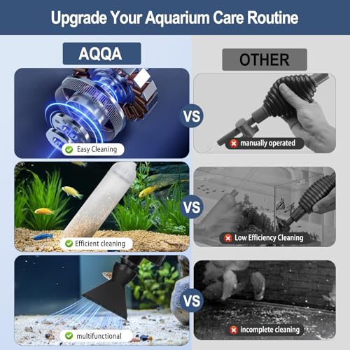 AQQA Electric Aquarium Gravel Cleaner, 8 in 1 Fish Tank Vacuum 480GPH 30W with Water Changer Sand Washer Filter Pump Oxygen Boost, Gravel Vacuum for Freshwater Saltwater Turtle Tanks