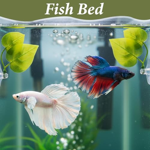 6Pcs Betta Fish Hammock, Beta Hammock Realistic Leaf Design, Fish Hammocks with Strong Suction Cup for Aquarium Decoration and Fishes Resting Spot Placement