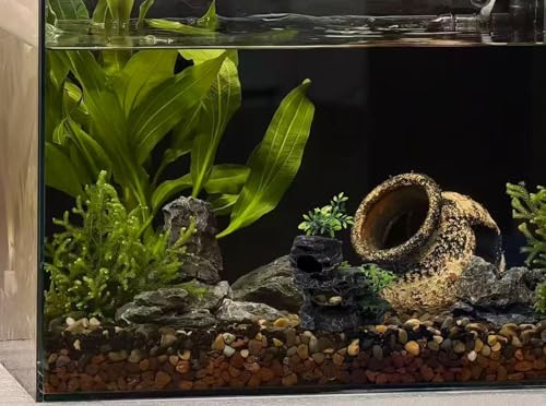 Fish Tank Decorations Aquarium Mountain View Stone Decorations Resin Rock Aquascaping with Hiding Cave, Fish Tank Accessories Aquarium Ornaments with Small Plants (BS) - color: Bs