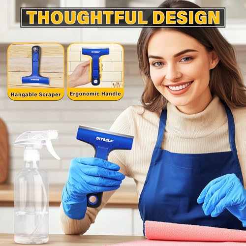 DIYSELF 1 Pack Razor Blade Scraper with 10 Extra Razor Blades, Scraper Tool, Glass Scraper for Cleaning, Glass Stove Top Scraper, Window Scraper, Paint, Cooktop, Oven Scraper, Razor Scraper Tool - color: Blue, size: 10PCS Metal Blades