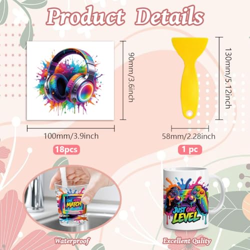 Peacoblue 18 Sheets Rub on Transfers for Crafts, Gaming Series 3.6"x3.9" UV DTF Cup Wraps Waterproof Cold Transfers Stickers for Wood Glass Metal Cup Tumblers Mirrors Mugs Home Decor - style: Gaming Series