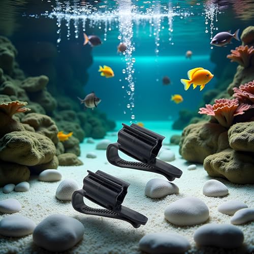 2 Pcs Black Fish for Tank Mounting Clip, Water Pipe Hose Holder Multifunction Adjustable Clamp for 0.31""""-0.62"""" Dia Tub Aquarium Tube Holder, Aquarium Air Pump Accessories ﻿