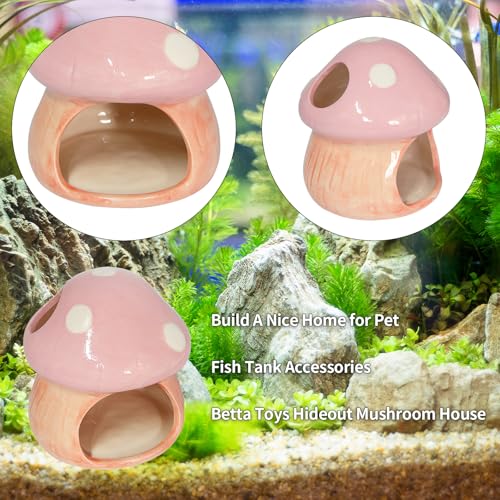 Fish Tank Decor, Cute Mushroom House Aquarium Decorations Accessory, Betta Bed Fish Tank Caves for Goldfish Shrimp Toad Hideout (Pink) - color: Pink