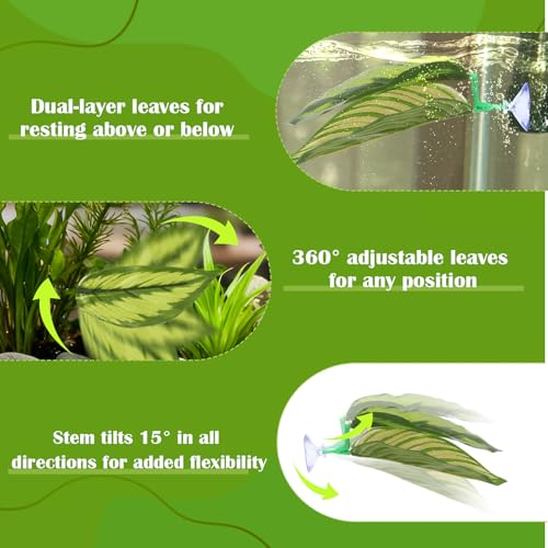 Ouligay 5 Pack Betta Fish Hammock Soft Betta Leaf Hammock for Aquarium Acrylic Plastic Plants Practical Resting Spot Beta Fish Tank Decoration for Sleeping Resting Hiding Playing, with Suction Cup