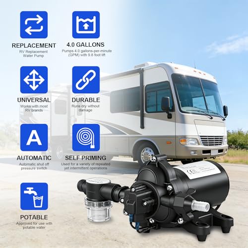 ECO-WORTHY 33-Series Water Pressure Diaphragm Pump Industrial 110V AC 4.0GPM Flow 50PSI Rated Pressure Self Priming RV Fresh Water Pump for Camper Kitchen Bathroom Marine Yacht Caravan - size: 4.0GPM-50PSI-110V-Standard Package