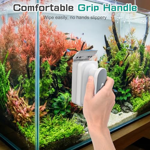 AQQA Aquarium Magnetic Glass Cleaner, Fish Tank Glass Scrubber Algae Scraper Comfortable Grip Handle with Dual Blades, Double Side Magnetic Brush for up to 0.63'' Thick Glass/Acrylic Aquariums (Large) - size: L