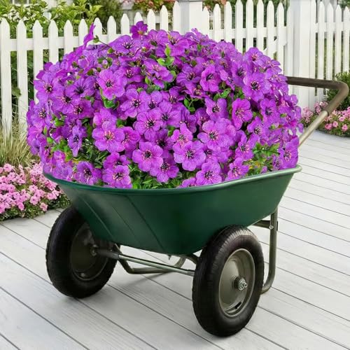 Artificial Flowers Fake Plants for Outdoors Spring Decoration, 13Bundles Silk Realistic UV Resistant Faux Flowers for Outside Planter Porch Yard Patio Garden Home Indoor, Purple - color: Purple, size: Artificial Flowers(13 Pcs)