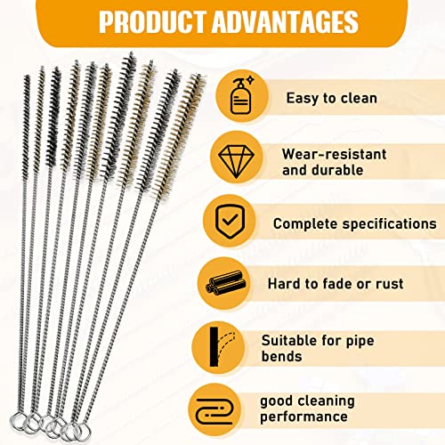 20 Pcs Wire Tube Brushes Bulk for Cleaning Pipe Tube Brass Stainless Steel Round Wire Brush for Auto Parts Christmas, Bottles, Tubes, 5 Sizes (Silver Gold) - color: Silver Gold