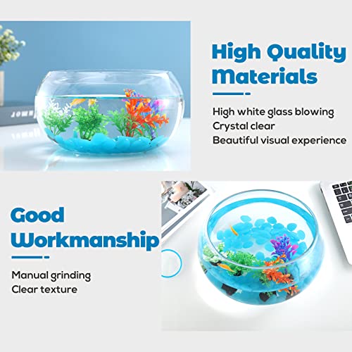 1 Gallon Glass Fish Bowl with Decor, Include Fluorescent Rocks & Colorful Plastic Trees, High White Glass for Clear View, Small Fish Bowl/Aquarium for Betta/Goldfish, Nice Home Décor - color: 1 gal fish bowl