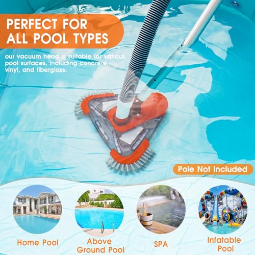 TidyMister Pool Vacuum Head with Side Brush,Universal Steering Handle & Universal Rotatable Hose Adapter,Swimming Weighted Pool Brush Vac (Safe for Vinyl Liner Pool) for Inground & Above Ground Pools