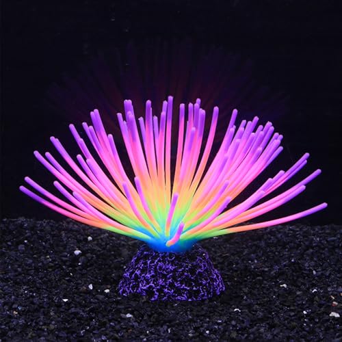 Glowing Sea Urchin Aquarium Decor - Fluorescent Rainbow Ornament with Weighted Base for Fish Tank, Safe Soft Silicone, Freshwater & Saltwater, Vibrant Glow Under Blue Light (Colorful) - color: Colorful