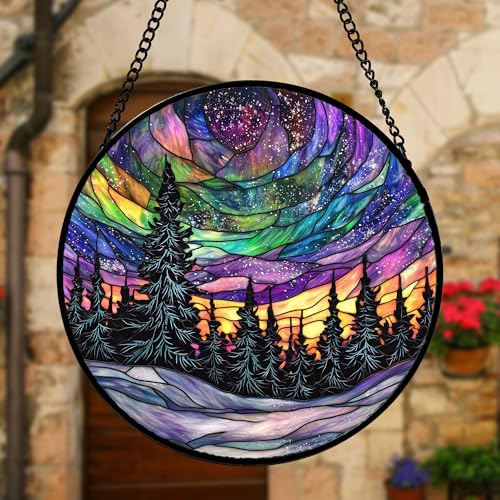 DASTOLL Stained Glass Window Hanging, Van Gogh Night Scene Sun Catchers Colorful Glass Panel Starry Sky Suncatcher Decor for Birthday for Women, Men, Wife, Aunt, and Mom 9.8 in - color: Blue, size: 9.8x9.8 IN