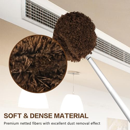 Ceiling Fan Cleaner Duster Reusable Microfiber Ceiling Fan Blade Cleaner Removable Duster with Extension Pole Adjusts 13 to 49.7 Inch for Cleaning Walls Bookshelves Furniture Door Window Top (Brown) - color: Brown