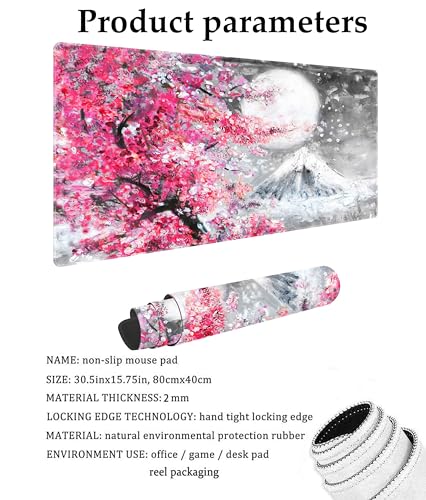 Watercolor Cherry Blossom Customized Large Extended Gaming Mouse Pad with Stitched Edges and Non-Slip Rubber Base,Suitable for Office and Home Use,31.5x15.7 Inches - color: Watercolor Cherry Blossom