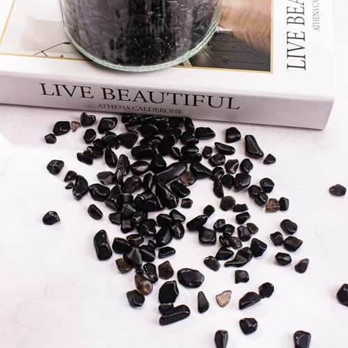 0.5 Lb/230g Black Aquarium Gravel Rocks Fish Tank Marbles Pebbles Small, Polished Natural Tumbled Healing Crystal Chips Bulk Crushed Stones for Crafts|Fish Turtle Tank|Home Decoration - 7-9m - color: Black Obsidian, size: 0.5 LB